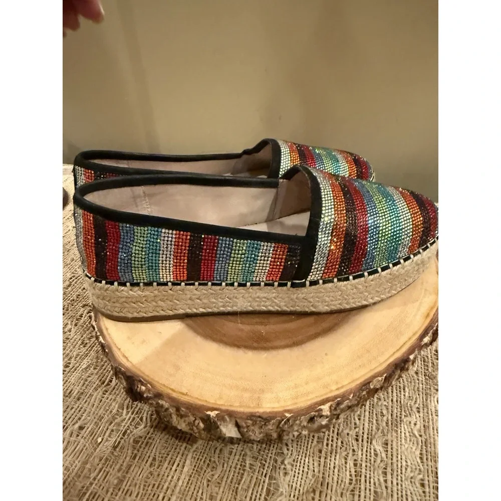 Gianni Bini Bruxie Platform Jeweled Multicolor Stripe Platform Espadrille Sz-8.5